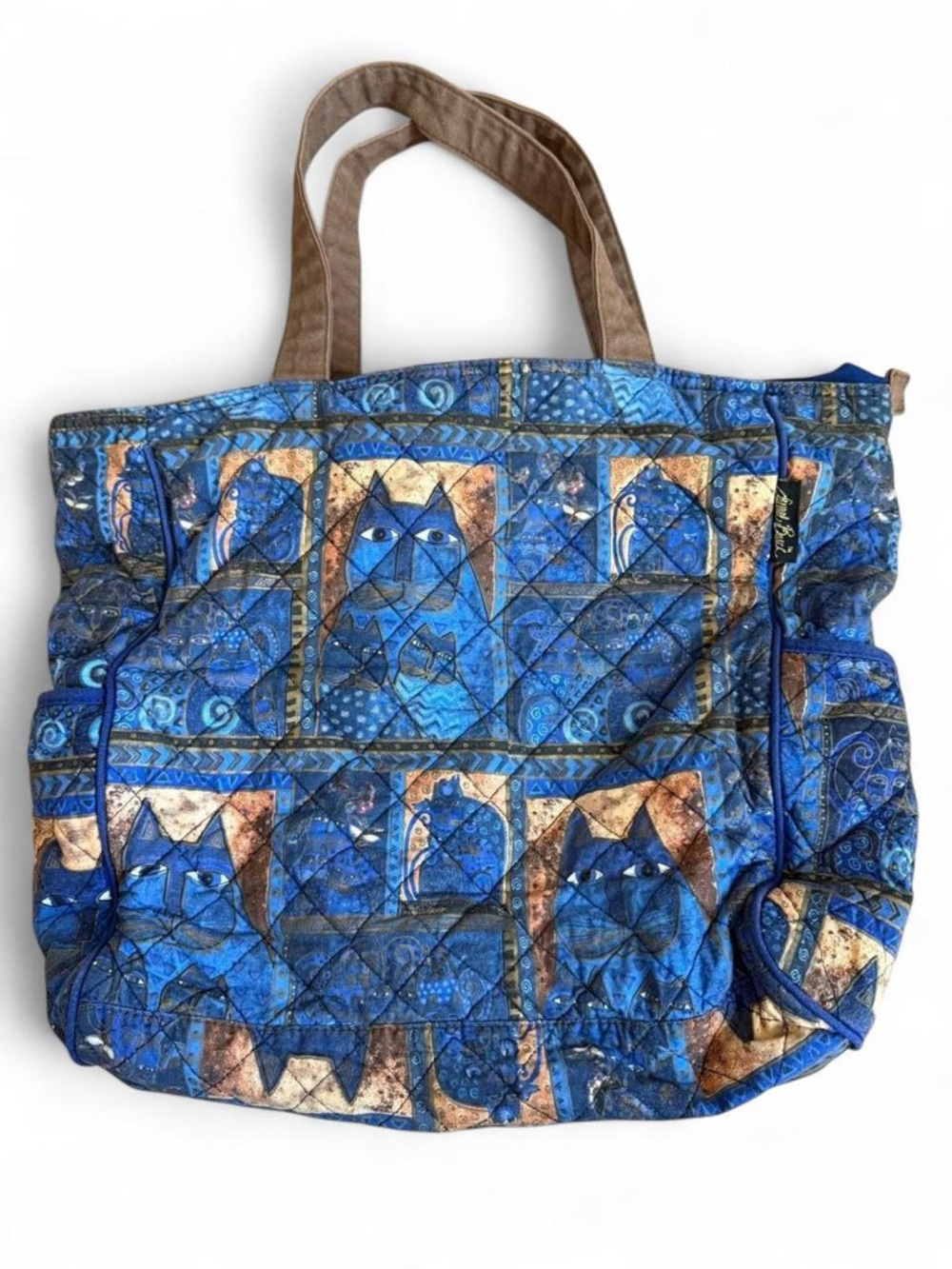 Laurel Burch Cat Print Tote Bag – Quilted Multicolor Blue